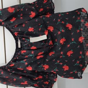 NWT, francesca's, women's size large, black and red floral peasant blouse